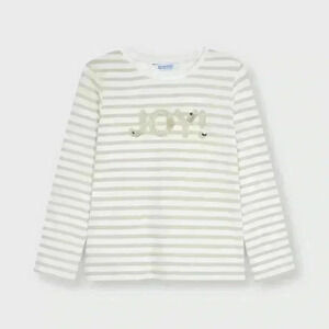 Mayoral Gold “Joy” Long Sleeve Shirt Size 4 Christmas Winter Sequin Gold Santa